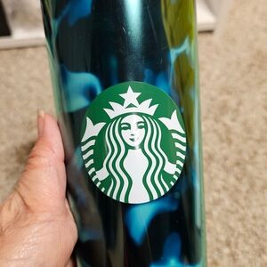 NEW CUSTOM Starbucks Vibrant Blue and Green Cold Cup W/Rhinestones Tumbler